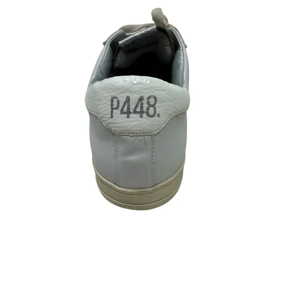 P448‎ John White Leather Sneakers Perforated Low Top EU 43 US 10 Italy Mens